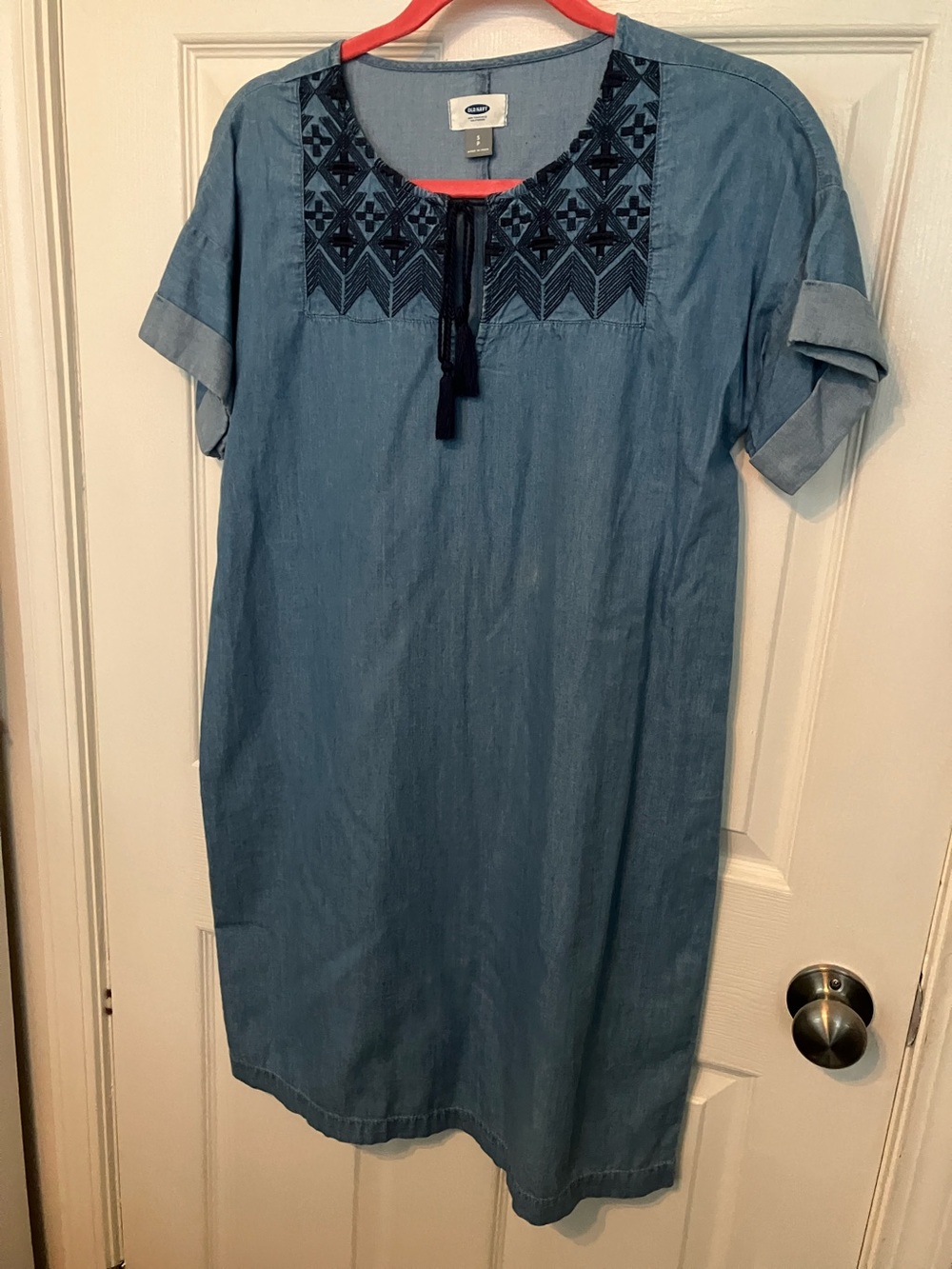 Old Navy Denim-Blue Embroidered Yoke Midi Dress